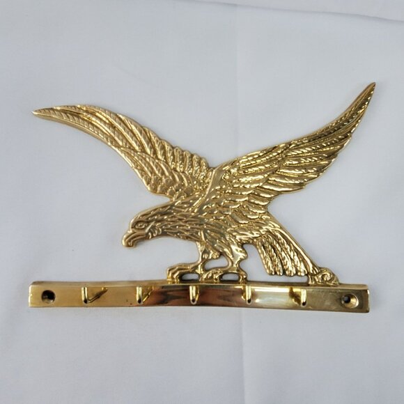 Vintage Gatco Solid Brass American Eagle Key Holder/Hanger 5 hook 7.5x5 inches - Picture 1 of 6
